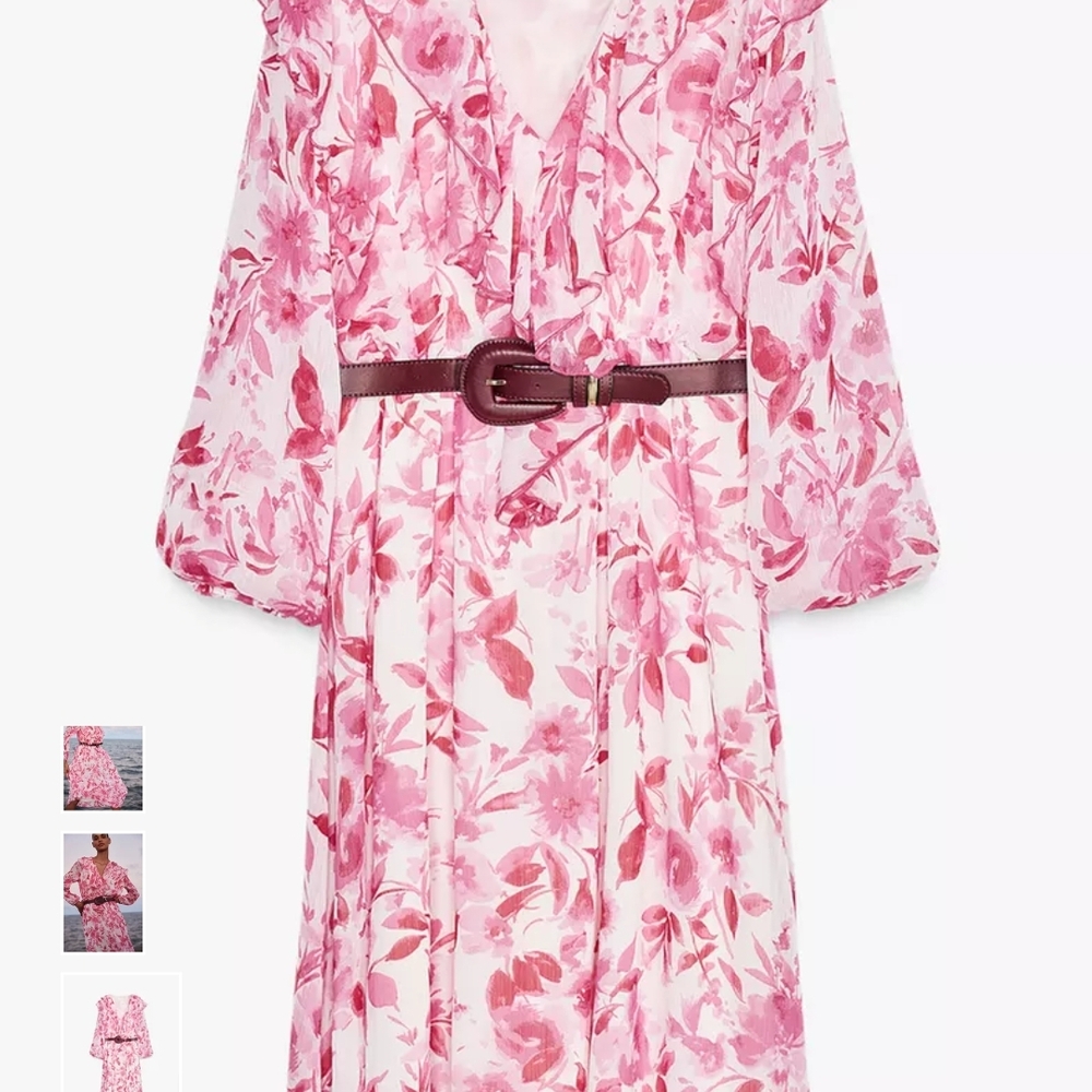 Zara Pink Floral Midi Dress - Picture 10 of 12